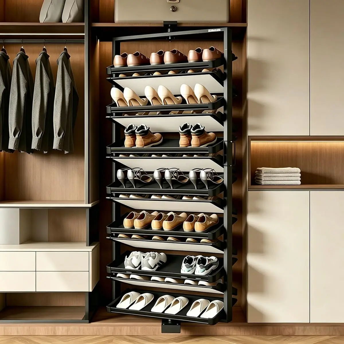 Pull Out Rotating Shoe Rack, Adjustable Tier Organizer With Sliding Track, Wardrobe & Entryway Storage, 68x33cm , Customized