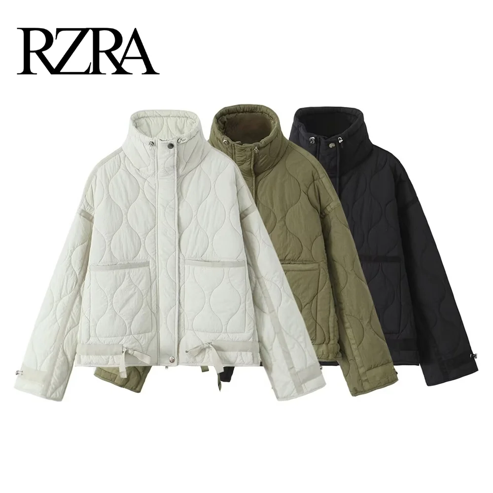 Veste en Coton Matelassé pour Femme, Manteau Décontracté avec Décoration de Poche, Vêtement d\'Hiver, RZRA2024