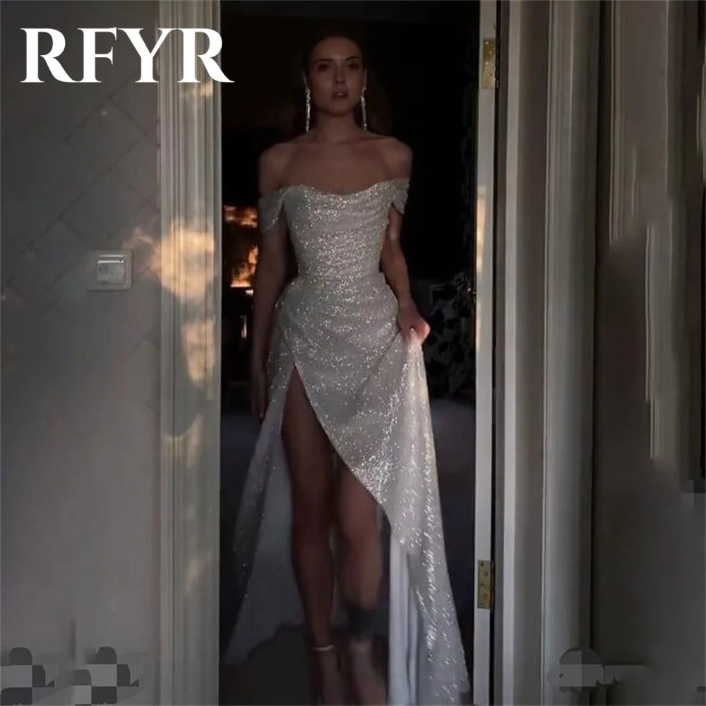 RFYR Off the Shoulder White Prom Dress Glitter Sequin Party Dresses Mermaid Celebrity Gowns Shinny  Party Dress вечерние платья