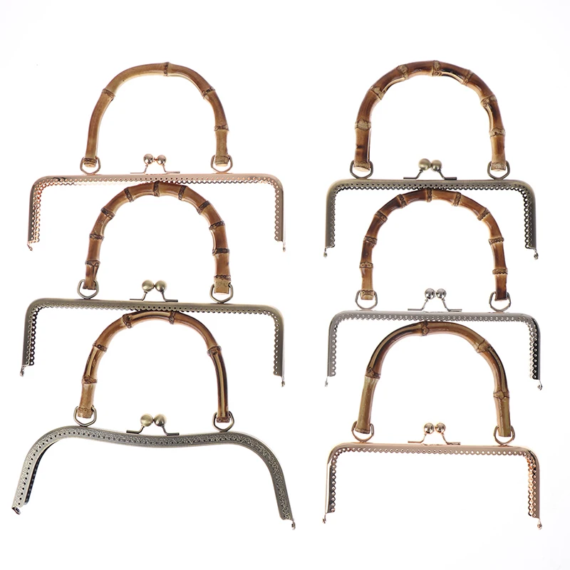 1 x Purse Frame Purse Kiss Clasp Lock Metal Frame Handbag Clasp Lock Bamboo Handle Clutch Bag