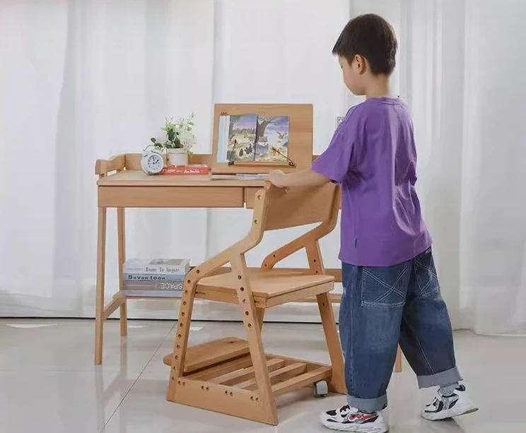 All solid wood children's lift chair student writing desk chair adjustable growth learning chair