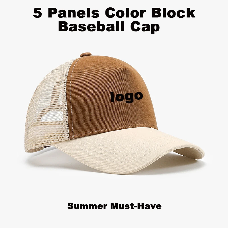Wholesale Blank 5 Panels Two Tone Mesh Trucker Hat Custom Print Embroidery Logo Summer Outdoor Travel Sun Protection Advertising