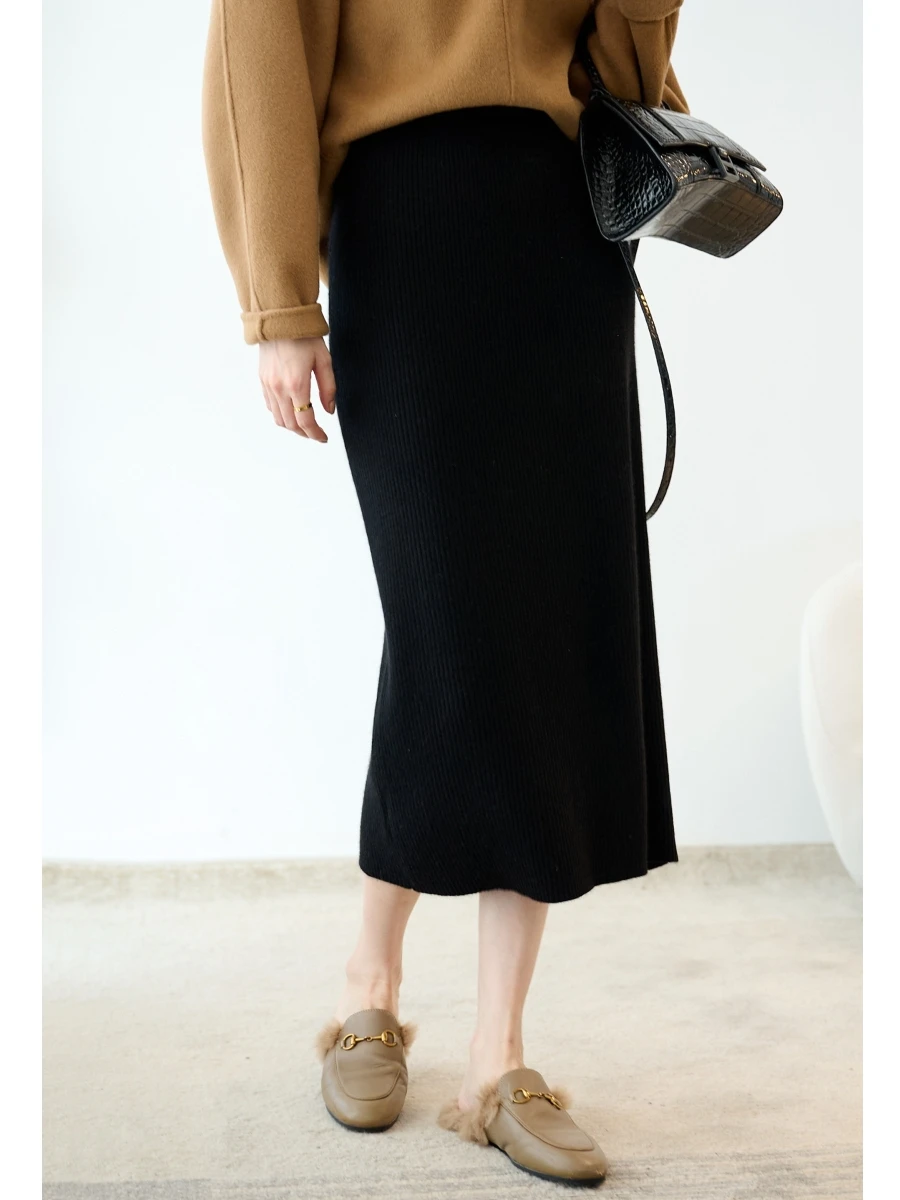 Sweater Knitted Skirt Women Autumn Winter Simple Style Pencil Skirt Female Elegant Fashion High Waist Midi Skirts Lady