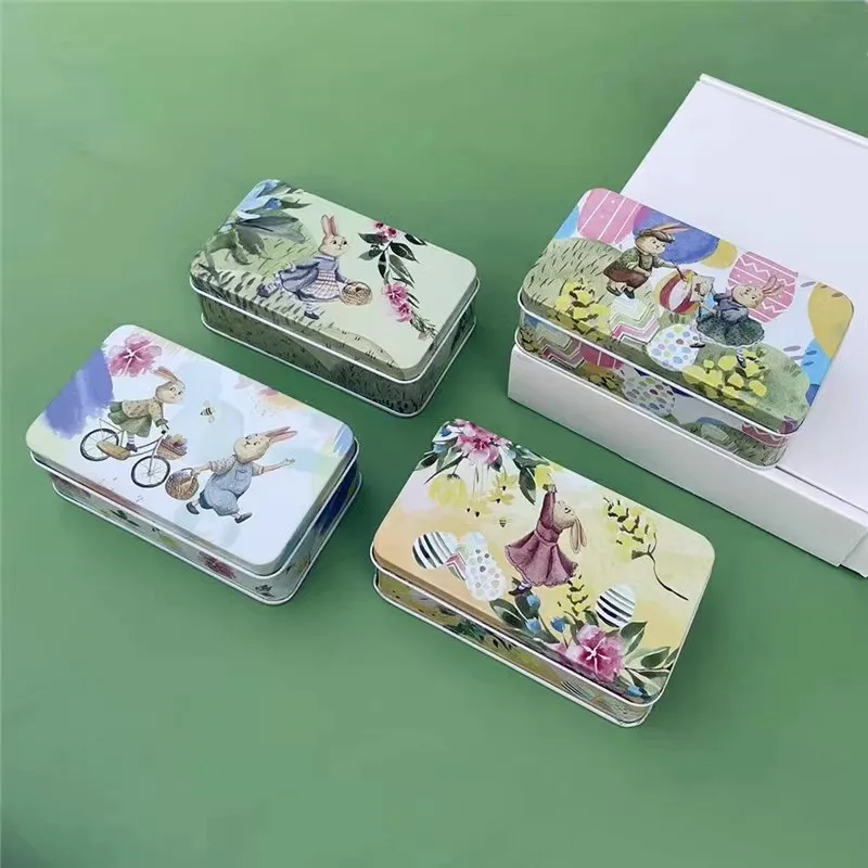 10 Pcs  Fairy Tale Cartoon Rabbit  Rectangular  Metal Storage Pencil Boxes  For Ornaments,Wedding Candy ,Sundry Goods，Cute Gift
