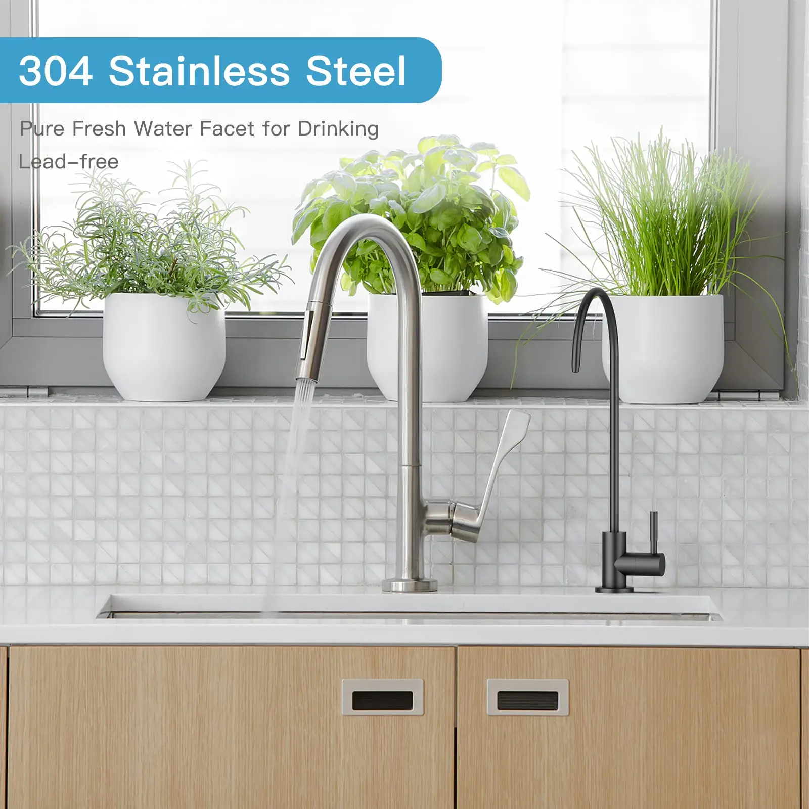 صنبور مطبخ بدون لمس مع بخاخة قابلة للسحب ، حنفية سحب مزدوجة الاستشعار ، مقبض فردي عالي القوس ، حامل سطح ثلاثي الفتحات