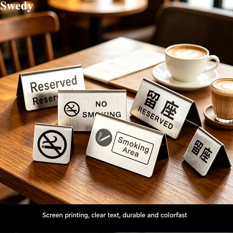 10 Pieces Stainless Steel Table No Smoking Notice Sign Stand Reserved Signs Wedding Table Number Place Card Holder Stand