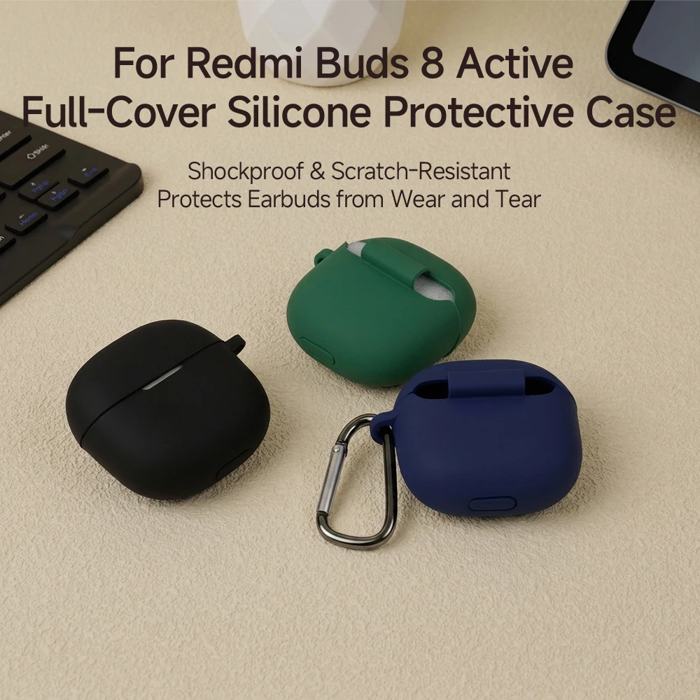 Capas de silicone macio para fones de ouvido sem fio, capa protetora anti-arranhões com gancho, acessório para Redmi Buds 8 Active