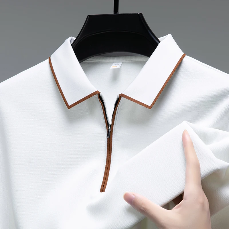 soft cotton long sleeve men\'s polo shirt autumn new fashion light luxury half zipper Korean version high-end golf design T-shirt
