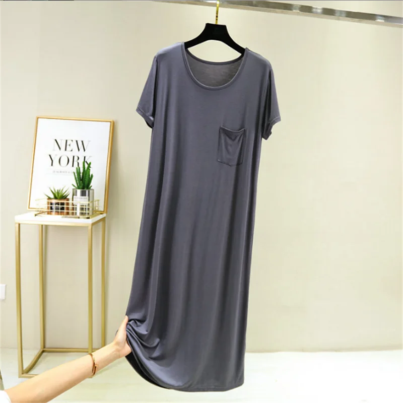 Women\'s Modal Dress Large Size Loose Nightdress Thin Short Sleeve Casual Bottoming Long Skirt