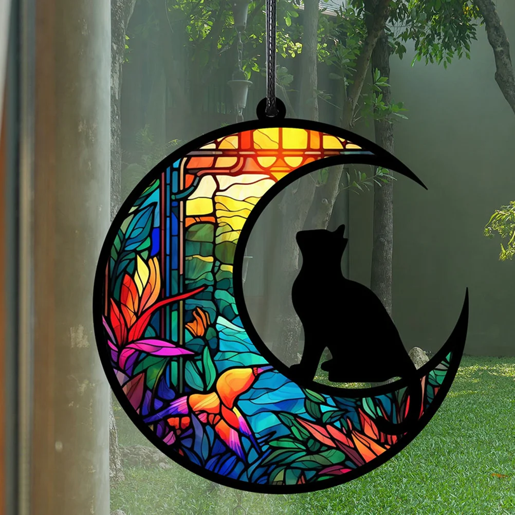 Exquisite Acrylic Window Hanging Moon Cat Ornament for Garden Decoration Pendant Unique and Realistic Wall Art