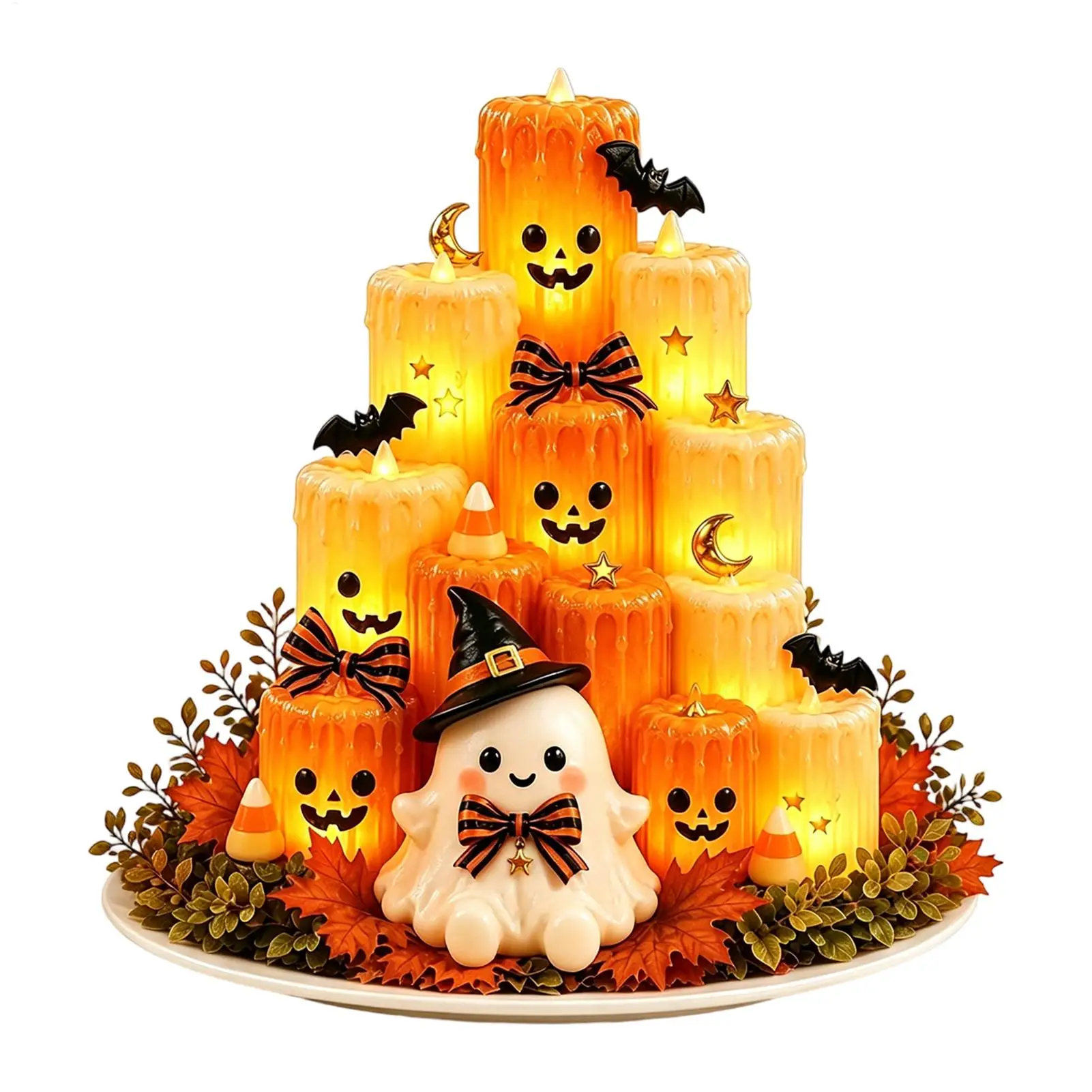 Halloween Electronic Pumpkin Candle Light Flameless LED Lamp Battery Operated for Fall Thanksgiving Holiday Party Indoor Home