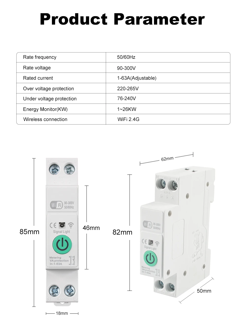 1-63A 1P+N WLAN-Smart-Leistungsschalter mit kWh-Messung, Timer-Relais, MCB, Spannungs- und Stromschutz, kompatibel mit Tuya, Alexa, Google – Detail 17