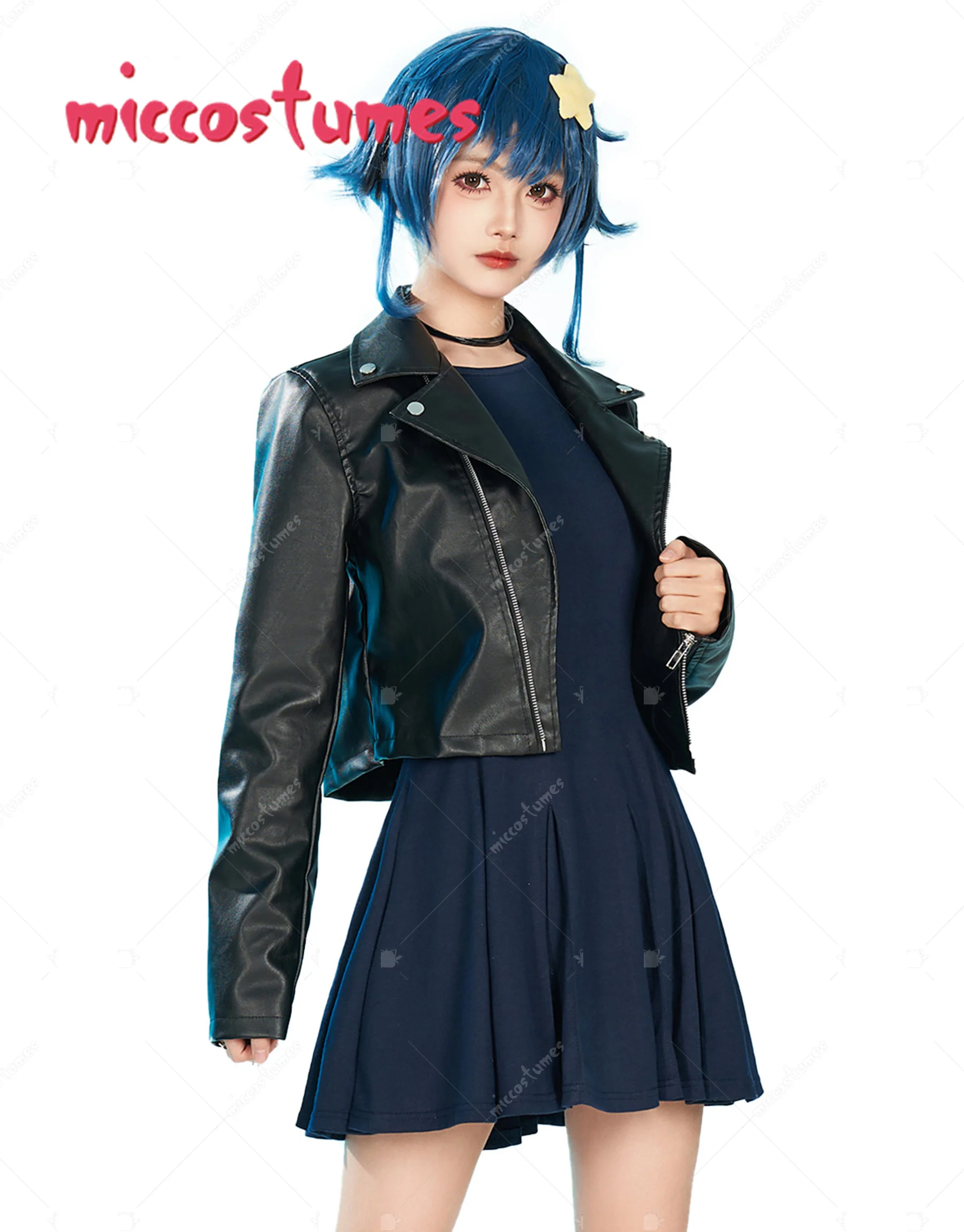 COSPLAY.FM Women's Cosplay Costume Dress and Leather Jacket with Necklace and Bracelet