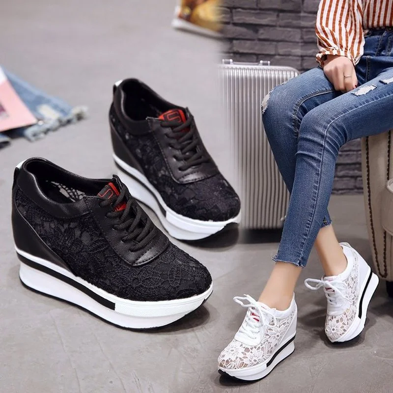 Comemore Platform Women Fashion Sneakers Spring Summer White Women\'s Sports Shoes Casual Wedges Mesh Breathable Woman 2022 New