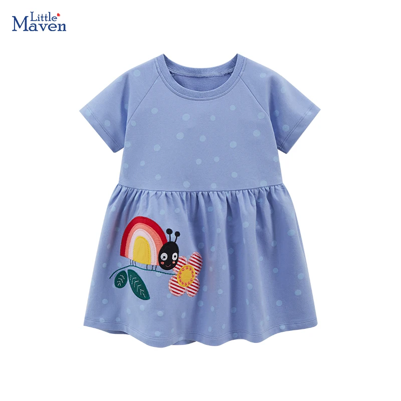 Little maven-ropa infantil de algodón para niñas, vestido de mariquita de arcoíris de dibujos animados, coreano, verano, 2024