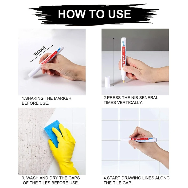 Flysea 12 Pcs Home Tile Grout Pen Water Resistant Kitchen Instant Tile Repair Anti Mould Professional Grout Marker