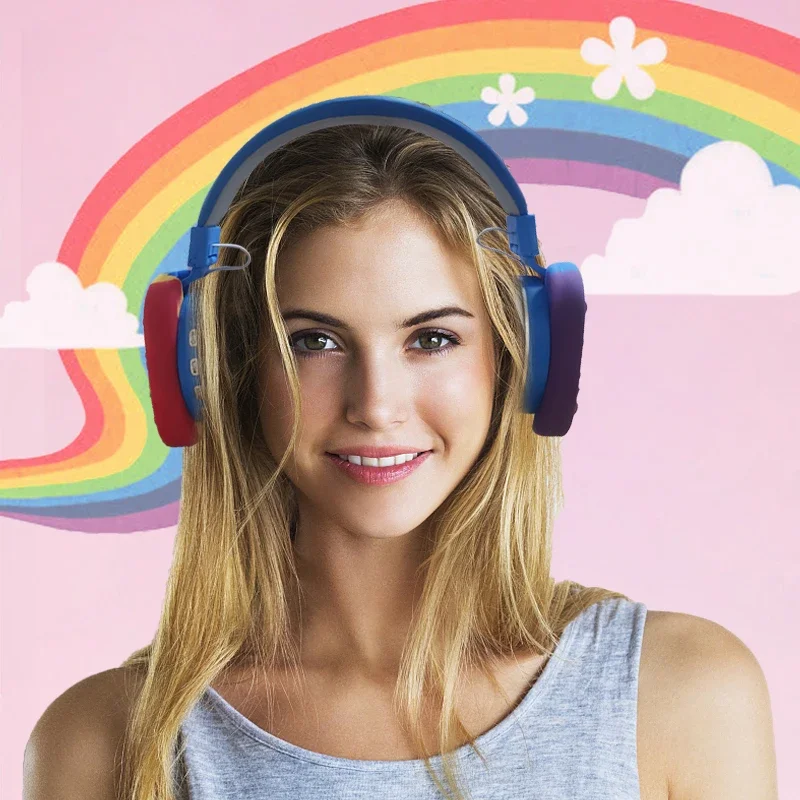 

2022 NEW Wireless Headphones Rainbow Color Earphones with Mic Parent-child interactive Headset Hot Sale Toy Children Gift Box