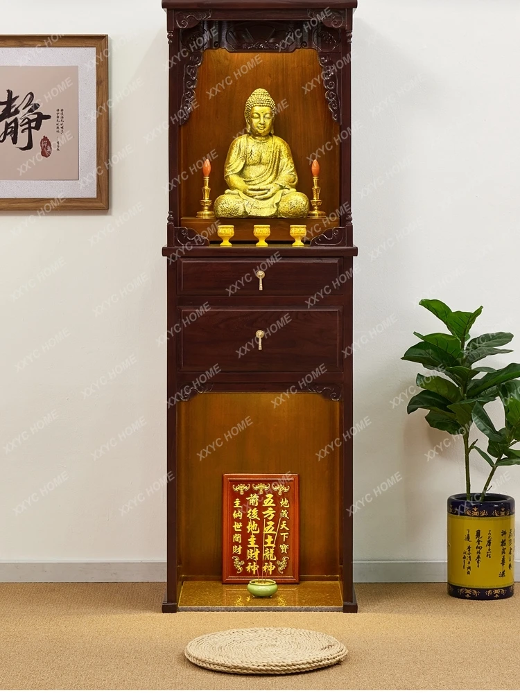 Old Elm Wood Two-Layer Drawer Buddha Niche Buddha Shrine Household