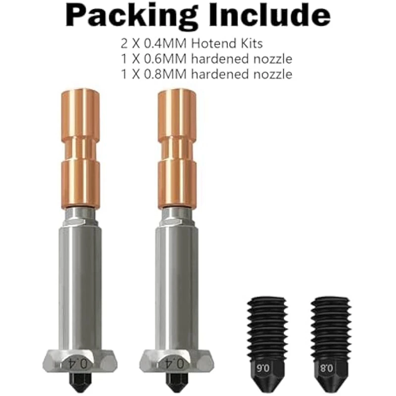 2pcs 0.4MM Integrated Hardened Steel Hotend Detachable Nozzles for 3 Max Combo with Extra 1PK 0.6MM 0.8MM Nozzle [No.3 Elnic]