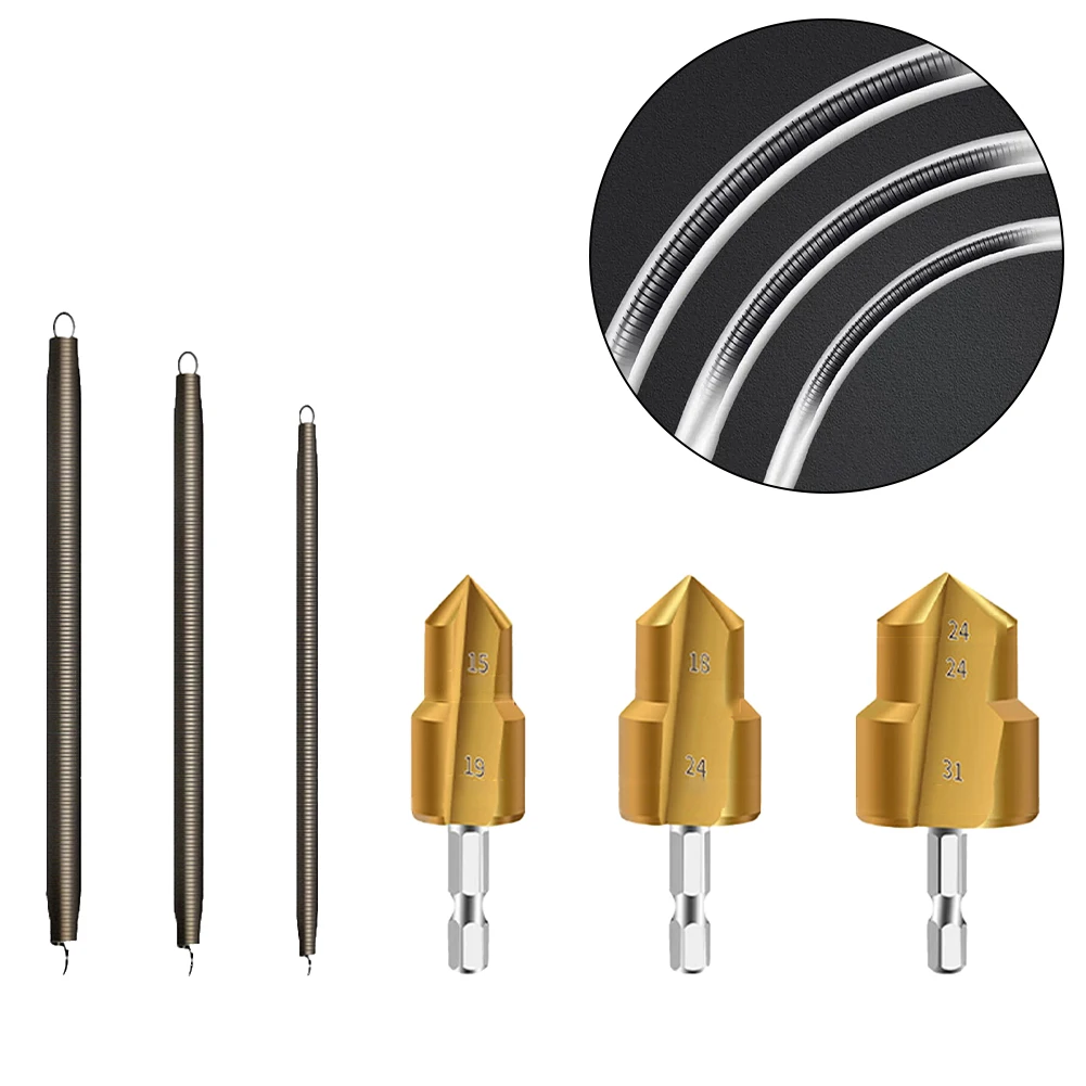 1set Wire Tube Spring Bender PVC/PPR Step Drill Bit Lifting Drill Bit Manual Pipe Threader For Leaking Water Pipe Tool Repair