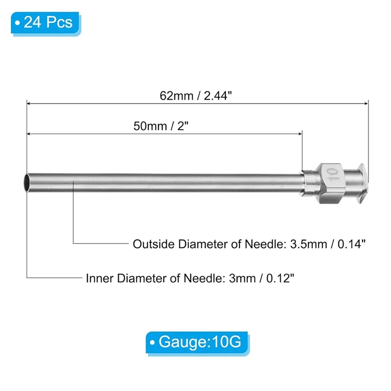 Blunt Tip Dispensing Needle, 24 Pcs 2 Inch Stainless Steel Liquid Dispenser Needles With Lure Lock-ABGL