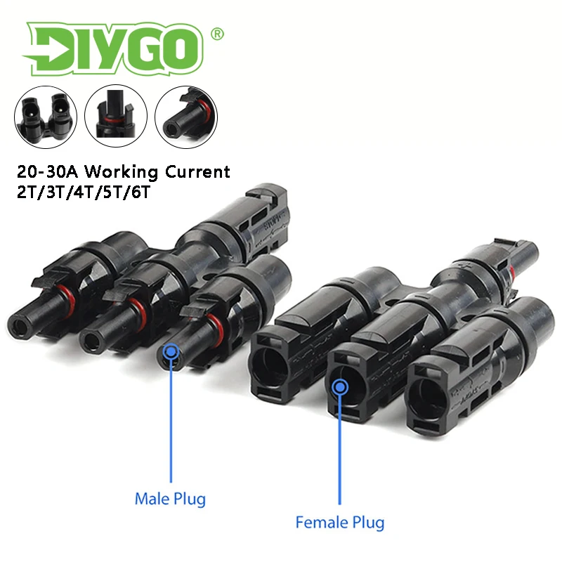 

1 Pair T2/T3/T4/T5/T6 Male&Femal Branch PV Solar Panel Cable Connector 20/30A 1000V Electrical Photovoltaic Panel Wire Connector