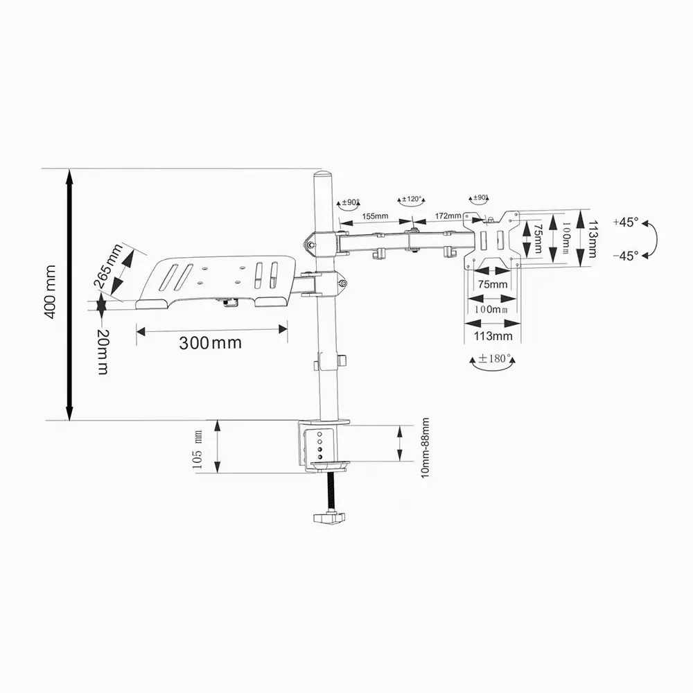 Dual Screen Laptop Stand Computer Toetsenbord Standaard Zwart Draaibare Standaard Voor 4.7Kg Gecombineerd Bureaublad Scherm