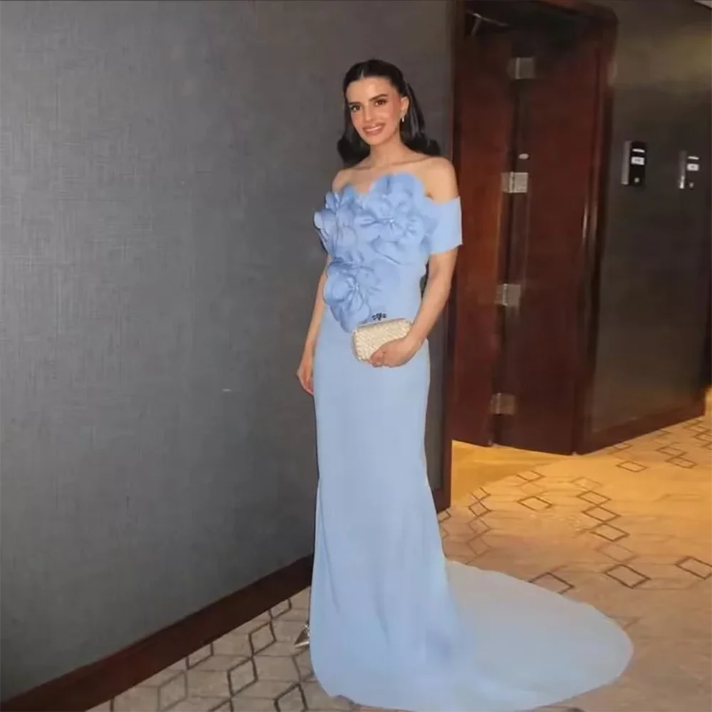 

Simple Evening Dresses Short Sleeves Mermaid Evening Gowns Floor Length Off The Shoulder Flowers Prom Dresses Dress Customized