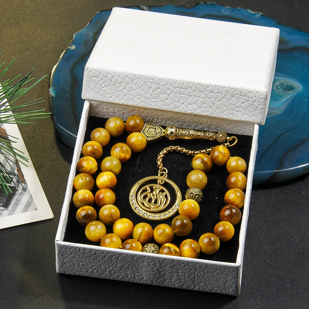 Classic Muslim Prayer Bead 10mm Tiger Eye Stone Bead Bracelet - Pilgrimage Prayer Bead - Ideal Gift for Eid Al Fitr and Ramadan