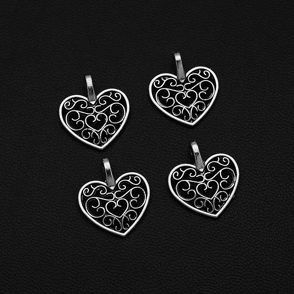 30pcs/lot--15x17mm Mini Hollow Filigree Heart Charms Pendants For Diy Jewelry Making Supplies Accessories Wholesale Bulk Items