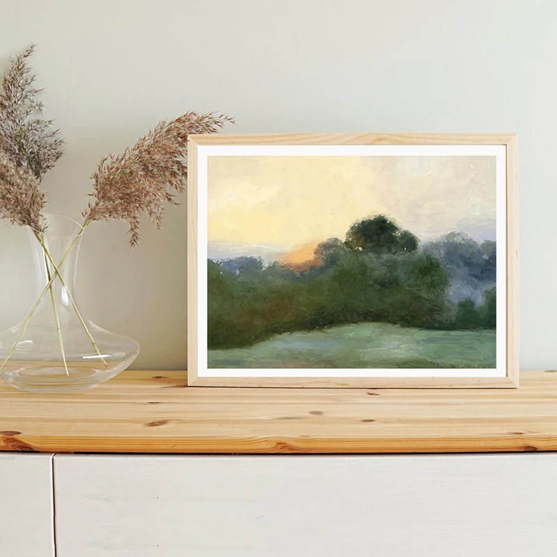 Sunrise Field Oil Painting Print Countryside Landscape Fine Art Prints Vintage Nature Artwork Canvas Poster Farmhouse Wall Decor