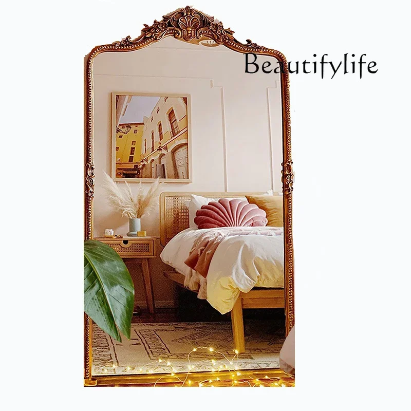 R French Full Body Fitting Mirror Retro Mirror Carved Floor Home American Bedroom Mirror Full Body Dressing
