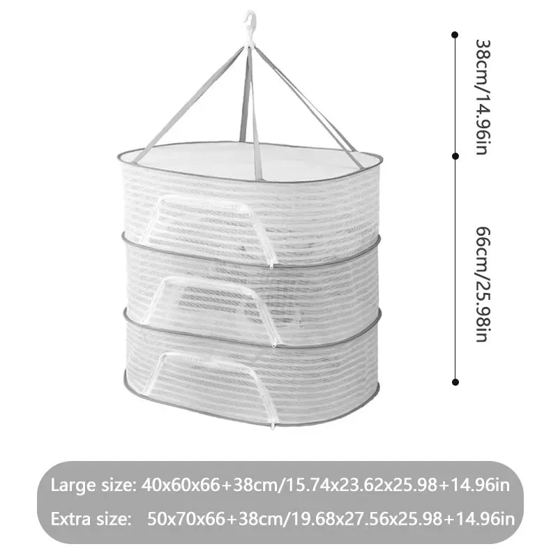 3 Tier Portable Mesh Clothes Hanging Dryer Folded Herb Rack for Buds Fruits Hydroponics Flowers Vegetables Fish Clothes Doll