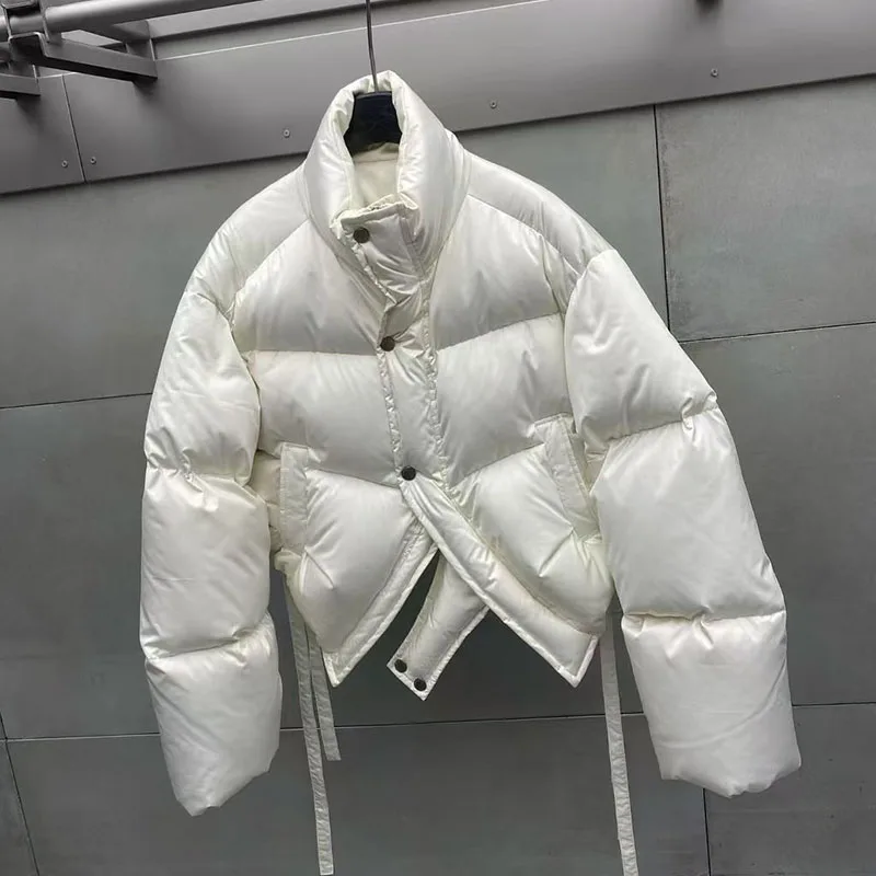 Women's Stand-Up Collar Down Jacket, Short Warm Jacket with Slit Hem, High-Quality White Duck Down Jacket, 2026, New Arrival,y2k