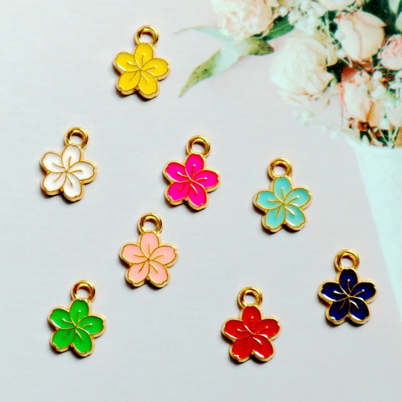 20PCS Colorful Flower Alloy Enamel Pendant Charm Classic Versatile Dangle DIY Necklace Bracelet Earrings Keychain Accessories