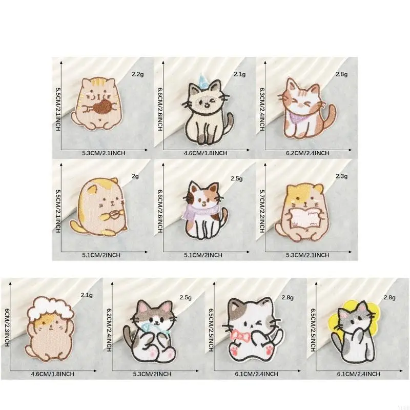 10 Pcs Animal Iron on Patches Sew on Applique Patches Cats Embroidery Patches Y08E