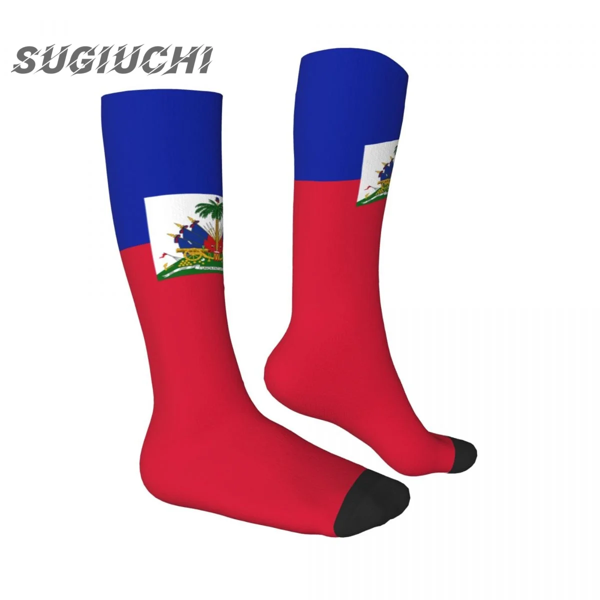 Calcetines de poliéster con estampado 3D de la bandera de Haiti para hombre y mujer, medias informales Kawaii de alta calidad para monopatín