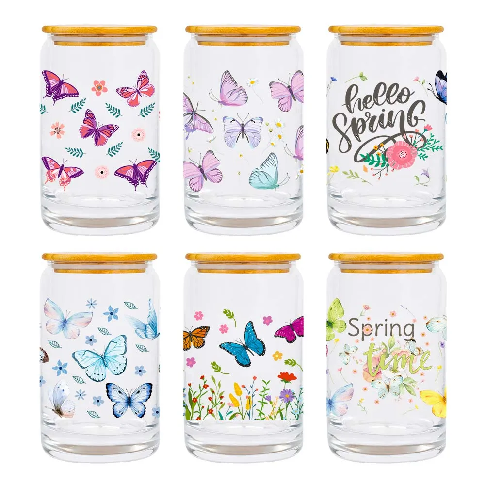 

1pcs Butterfly UV DTF Cup Wraps Transfers Sticker Pink Purple Butterfly Printed Waterproof Sticker Butterfly Themed Party Decor