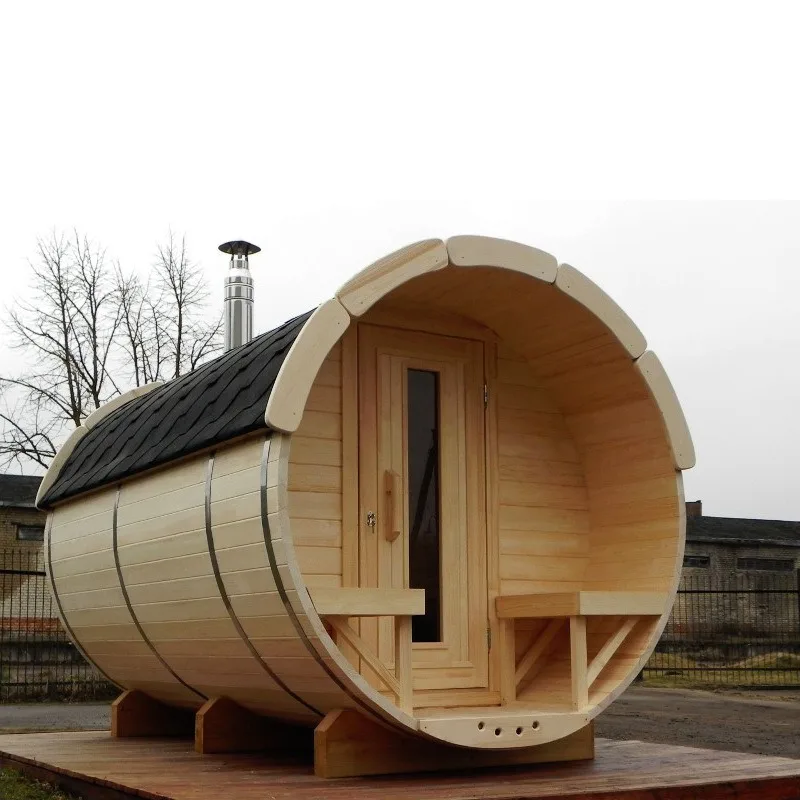 Outdoor 6-person Traditional Barrel Sauna Panorama, Sauna Room  1pcs