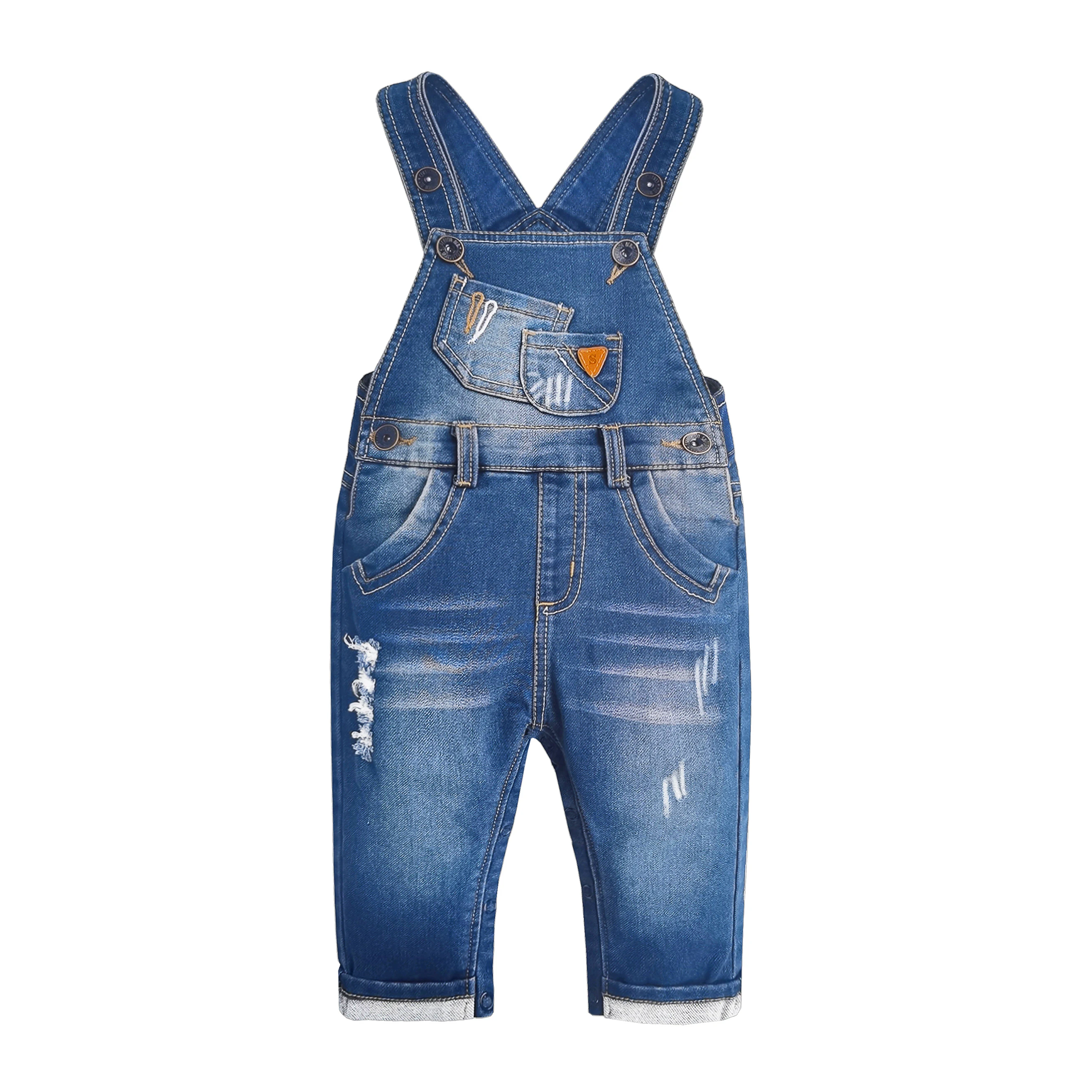 

KIDSCOOL SPACE Cute Baby Toddler Girls Boys Romper Overalls Blue Multi Pockets Bibs Ripped Denim Jeans Jumpsuit