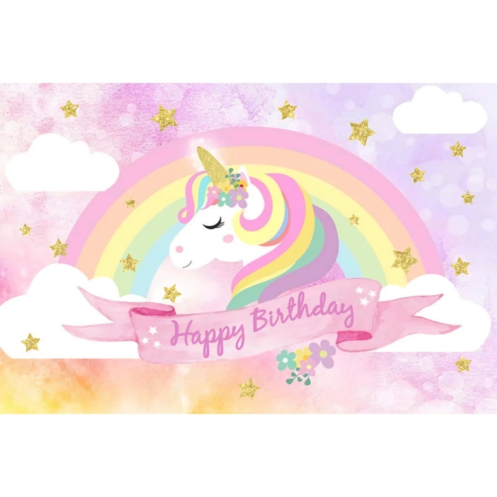 Unicorn Backdrop Rainbow Clouds Stars Child Baby Girl Birthday Party Decor Newborn Baby Shower Photo Background Banner Props