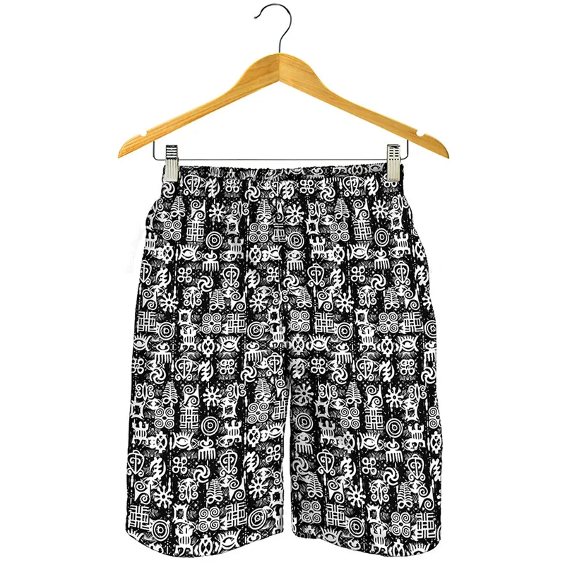 Black White African Ethnic Pattern Beach Shorts Men 3d Printed Summer Street Short Pants Surf Board Shorts Cool Swimming Trunks