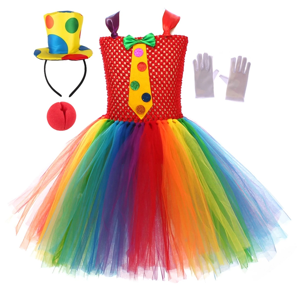 Kids Rainbow Clown Costumes for Girls Funny Clown Halloween Tutu Dress Children Carnival Party Fancy Tutu Dress Up Clothing