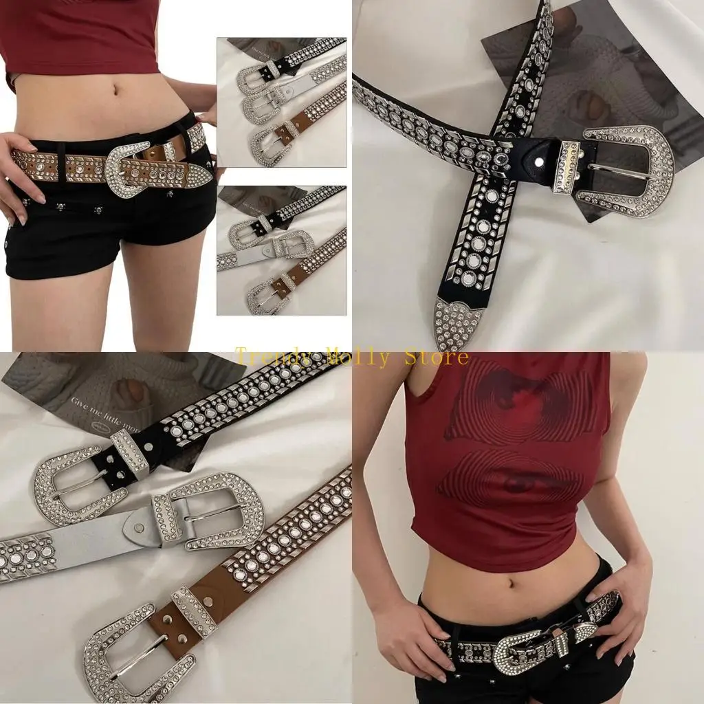 

N5KB для взрослых сияющих пояса талия роскошная пряжка для булавки Регулируемая поясной ремень для талии y2k пояс для ночного