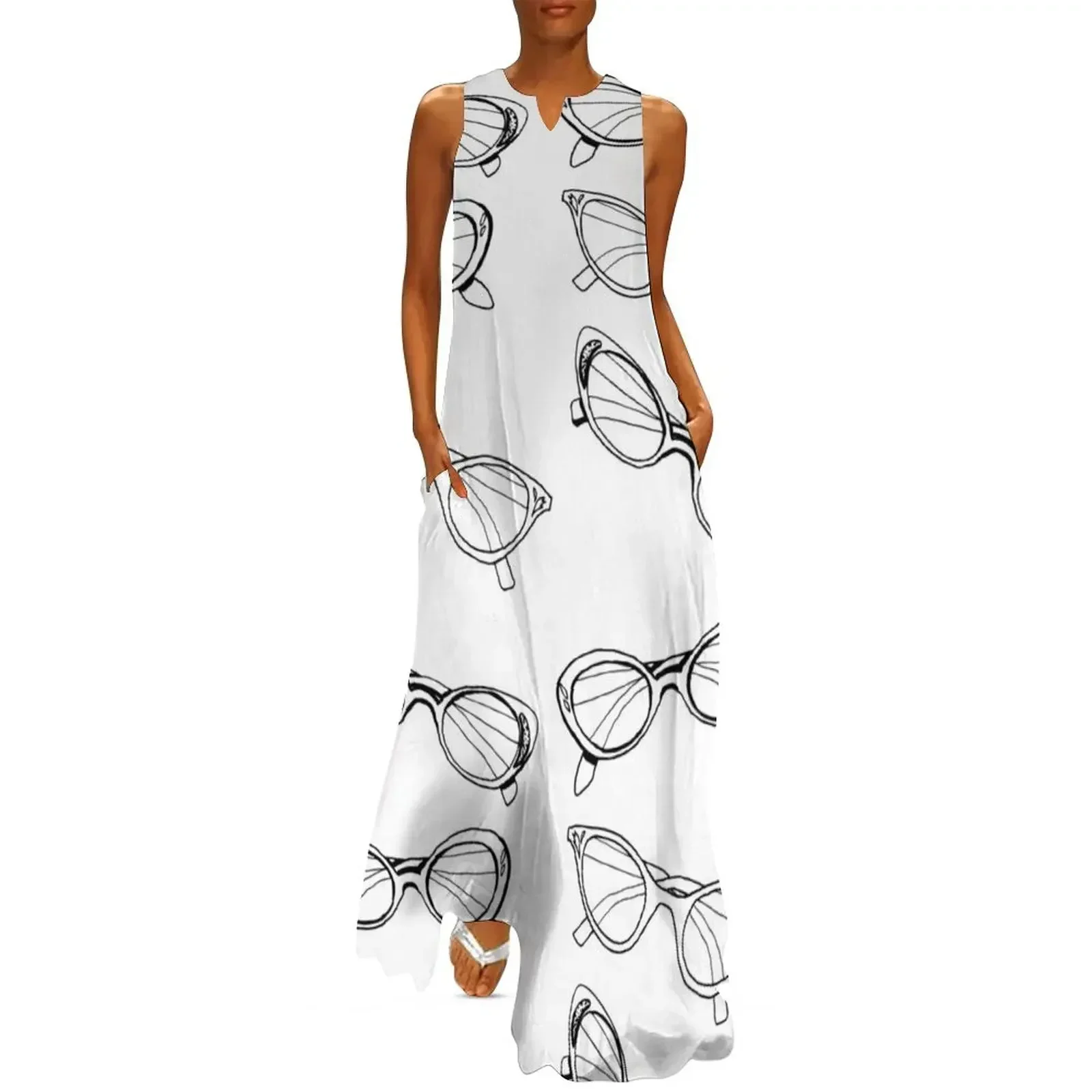 

cat eye vintage glasses hand drawn Long Dress evening dress cocktail dresses women clothes summer clothes for women Dress