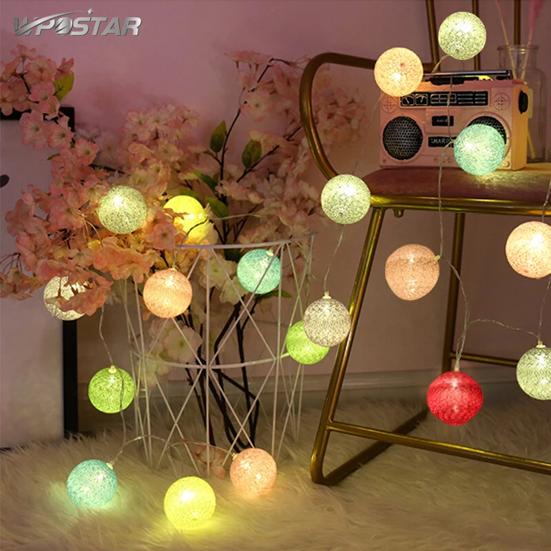 20 LED Cotton Ball String Fairy Lights Christmas Wedding Garden Party Home Decor Lantern Patio Light