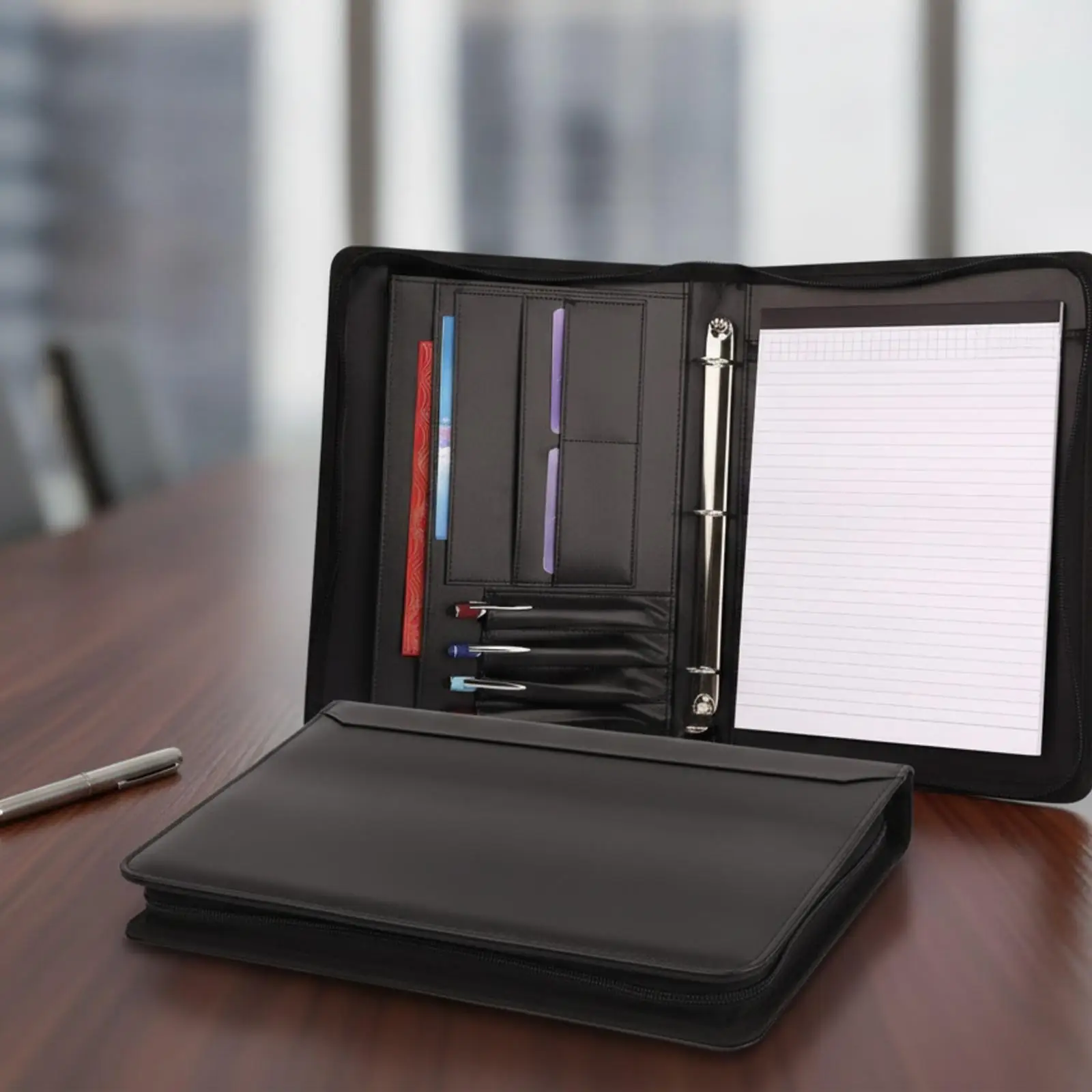 Binder | Stitched Edges, A4 Zippered Ring Binder, PU Ring Binder with Zipper, for Office Work