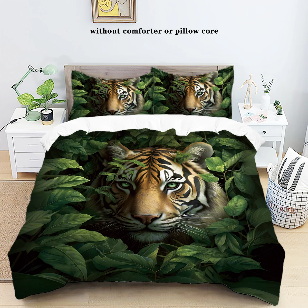 3 pieces of down set jungle animal tiger pattern (1 down duvet cover+2 pillowcases, no core) Bedroom bedding