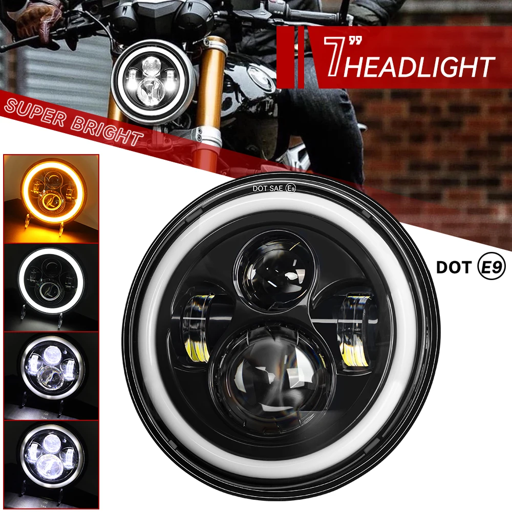 Motorcycle Halo 7 Inch Led Headlight For Yamaha Royal Star Venture XVZ1300 7Inch Round DRL Headlamp For Jeep JK