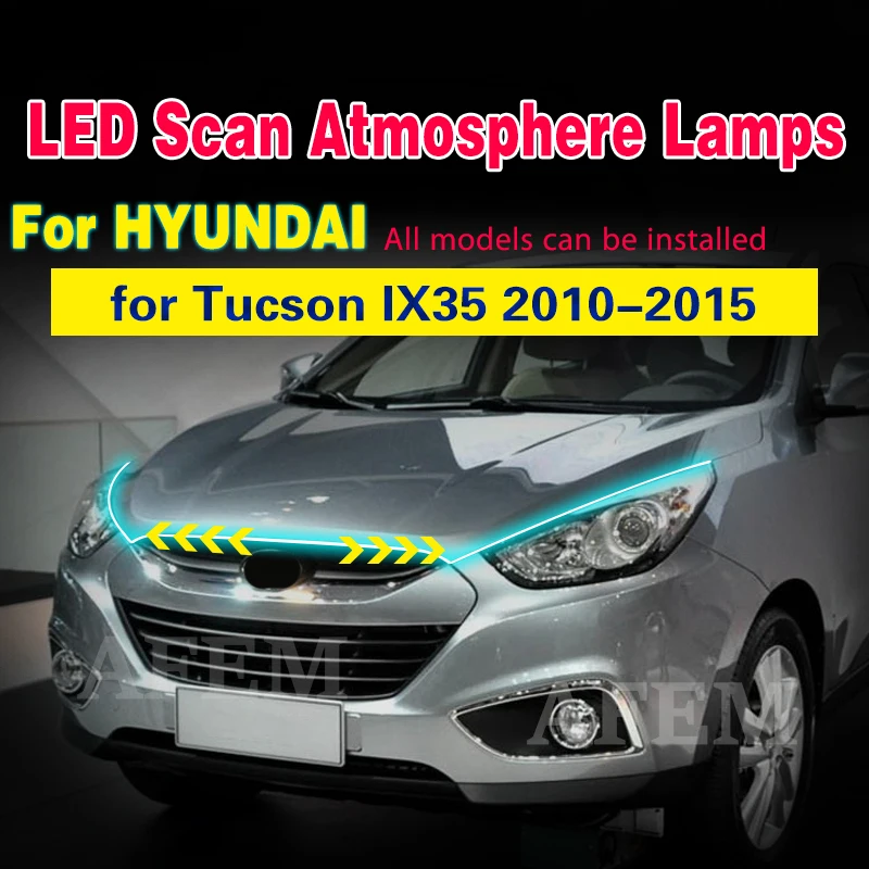 12V Car Hood Light Strip Daytime Running Strip Scan Starting For Hyundai Tucson IX35 2010-2015 Flexible Auto Light Ambient Lamp